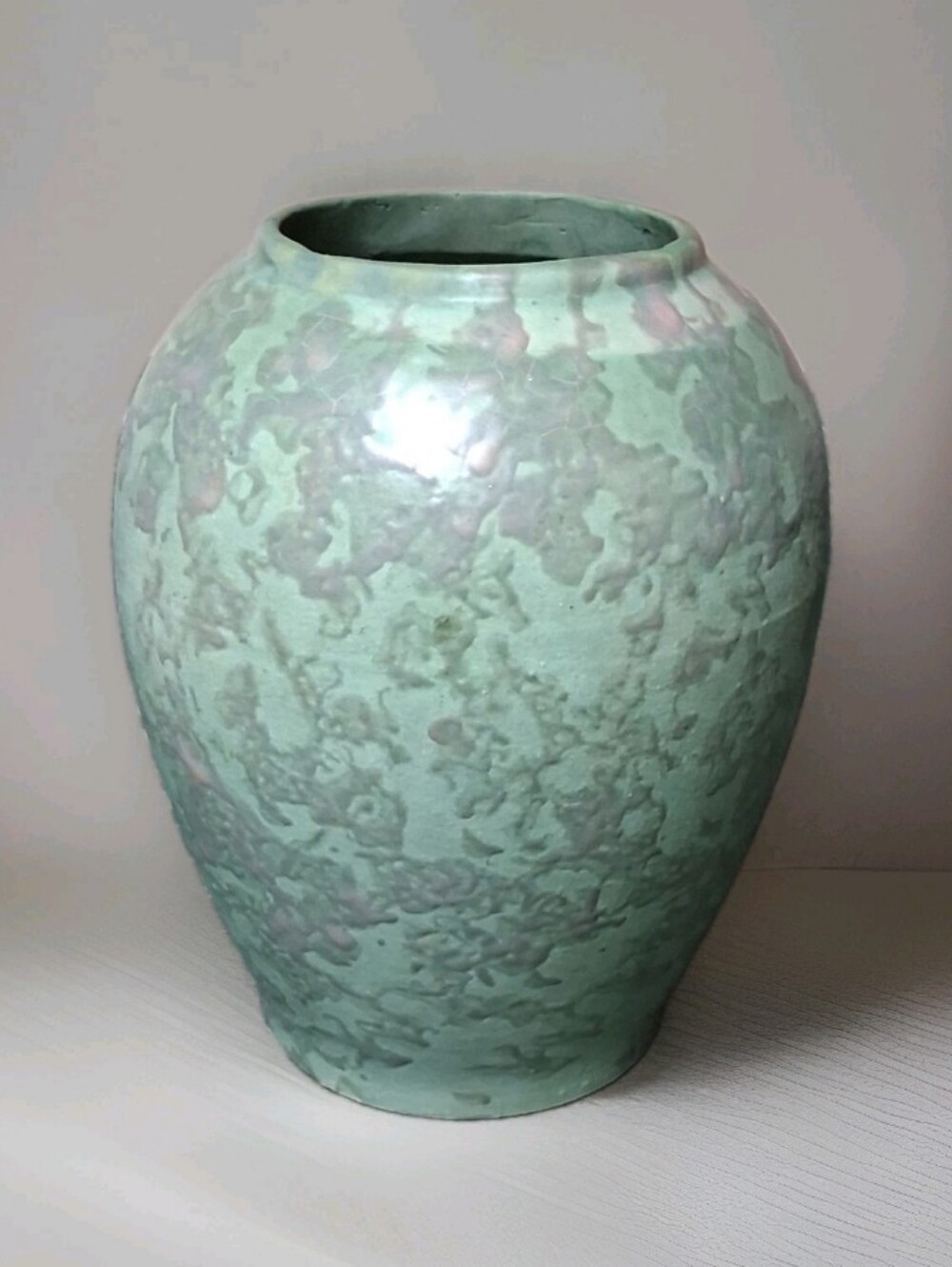 Vintage Brush McCoy Pottery Art Vase Vellum Mottled Green 1930s